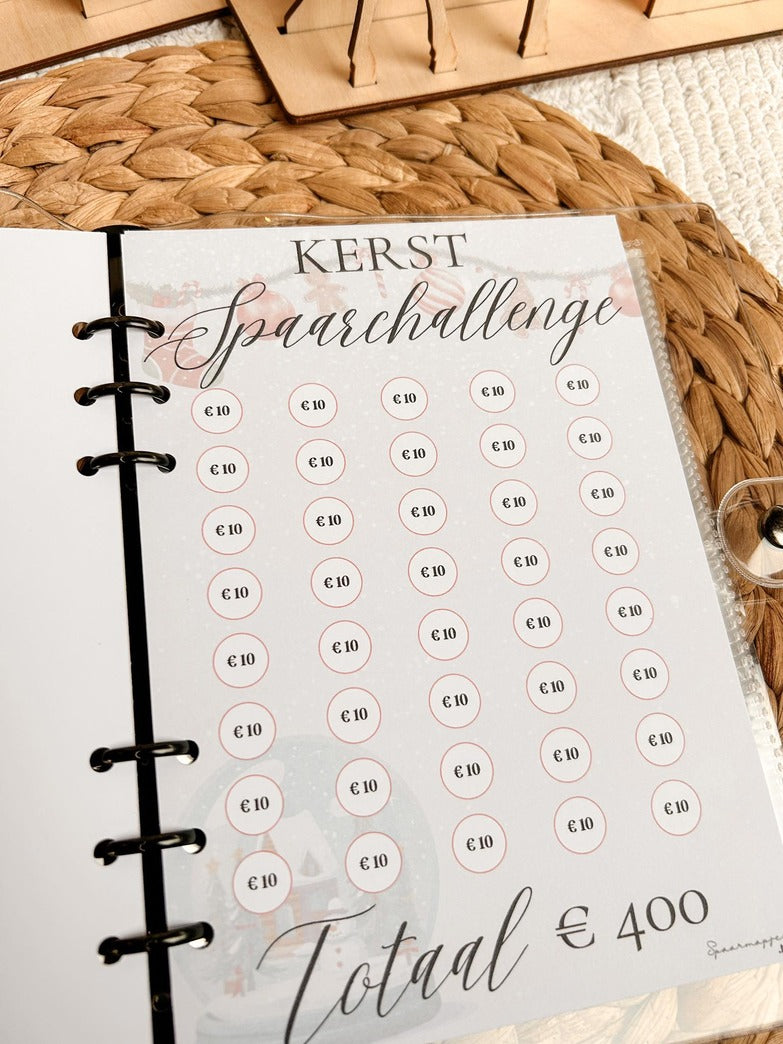 Kerst Spaarchallenge €400 (incl. mapje) (A5 Zwart)
